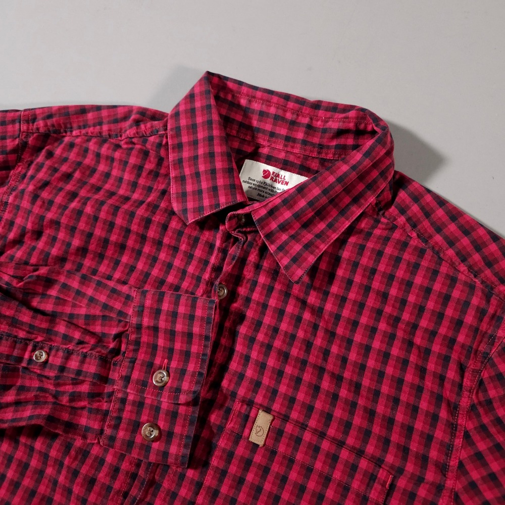 Fjallraven Kiruna‎ Shirt LS Men S Red Black Gingham Plaid Button Down 82458